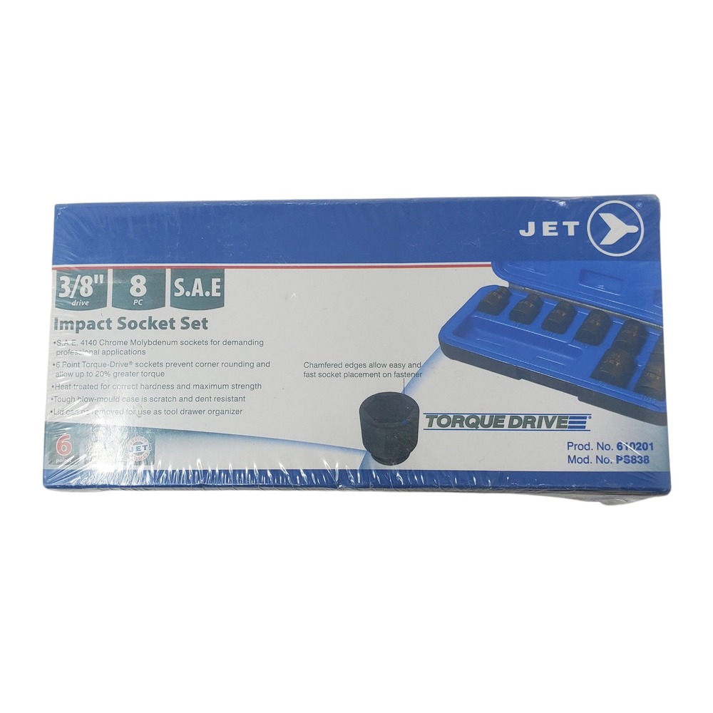 JET 3/8 Drive 8 Piece SAE Impact Socket Set Torque Drive With Case 610201